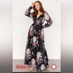 Floral Maxi Dress with Sheer Sleeves